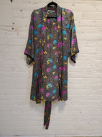 Load image into Gallery viewer, Vintage 1990s Women&#39;s Floral &amp; Polka Dot Print Satin Robe
