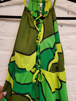 Load image into Gallery viewer, Vintage 1960s Women&#39;s Green Flower Power Hawaiian Print Sleeveless Empire Waist Maxi Dress
