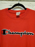 Load image into Gallery viewer, Y2K Champion Men&#39;s Red Reverse Weave Sweatshirt with 3D Champion Applique Graphic
