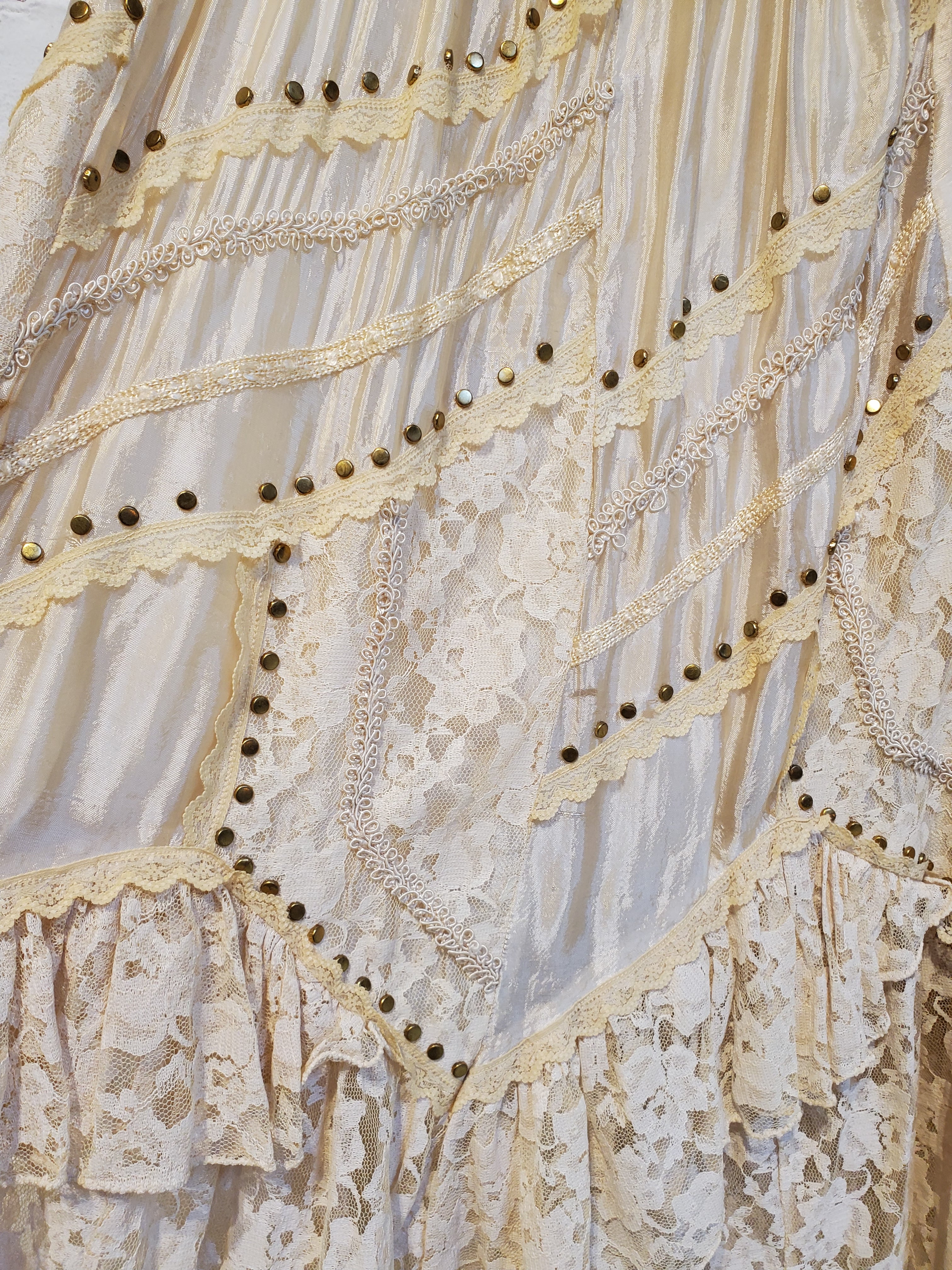 Vintage 1970s Antique Ivory Color Victorian Boho Style Long Ruffle Skirt