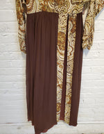 Load image into Gallery viewer, Vintage 1970s Brown Metallic Brocade Fabric Bodice, Sleeves &amp; Trim Long Dress with Hot Pants (shorts)
