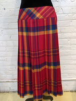 Load image into Gallery viewer, 70&#39;s/80&#39;s Red Multicolor Plaid Pleated Midi Skirt (Size Medium)
