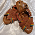 Load image into Gallery viewer, Vintage Caramel Brown Multi-Color Leather Sandals  w/Ankle Strap
