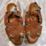 Load image into Gallery viewer, Vintage Caramel Brown Multi-Color Leather Sandals  w/Ankle Strap
