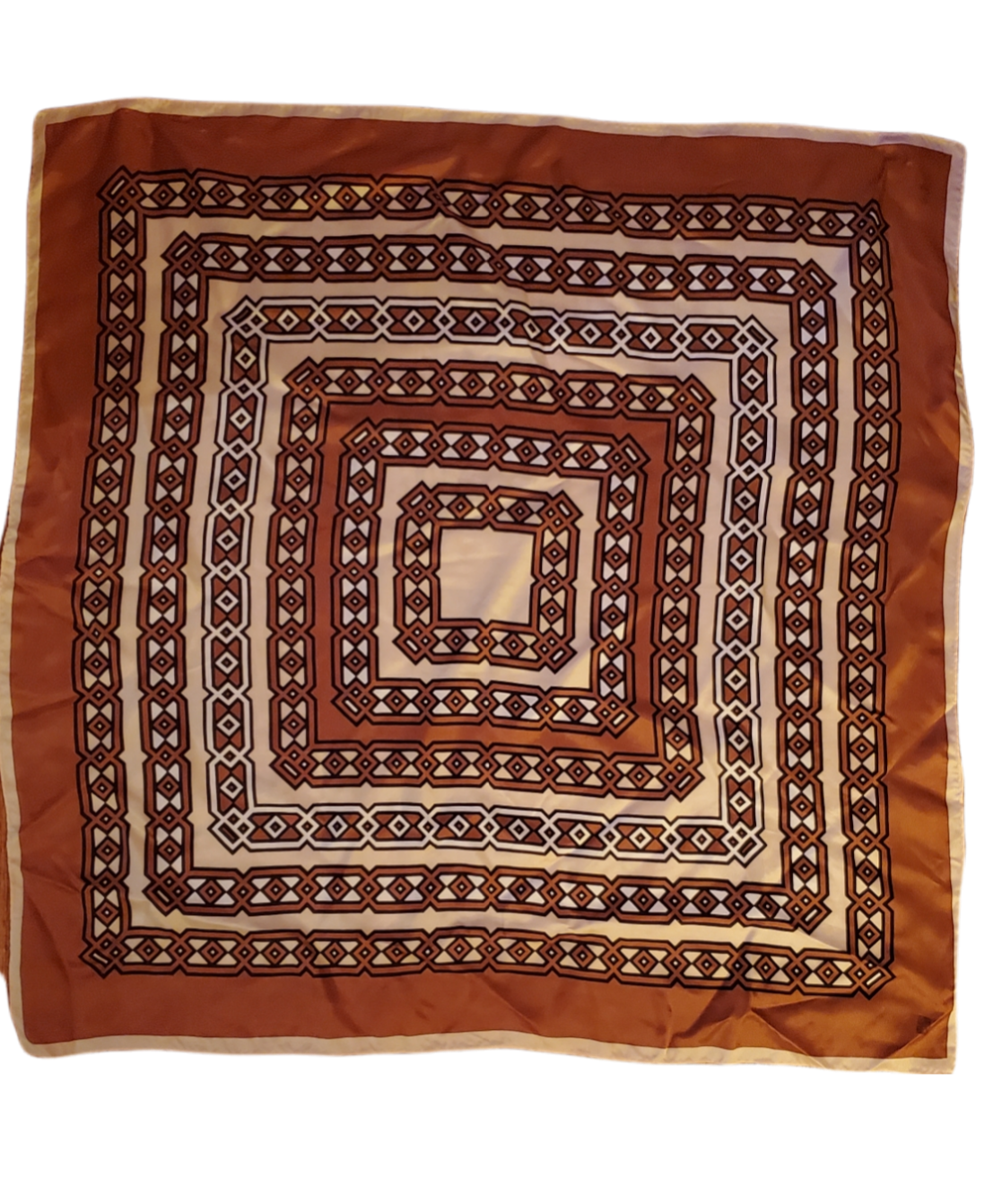 70's/80's Caramel Brown & Cream Abstract Print Scarf