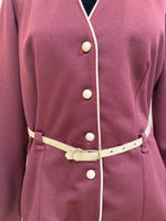 Load image into Gallery viewer, 70&#39;s/80&#39;s Burgundy V-Neck Button Down Top with Off White Waist Belt (Size Small)
