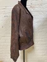 Load image into Gallery viewer, 80&#39;s Brown Leather Paisley Print Jacket (Size Large)
