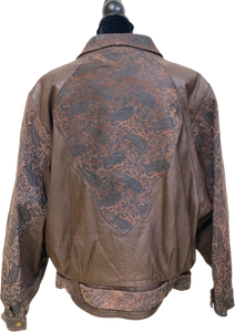80's Brown Leather Paisley Print Jacket (Size Large)